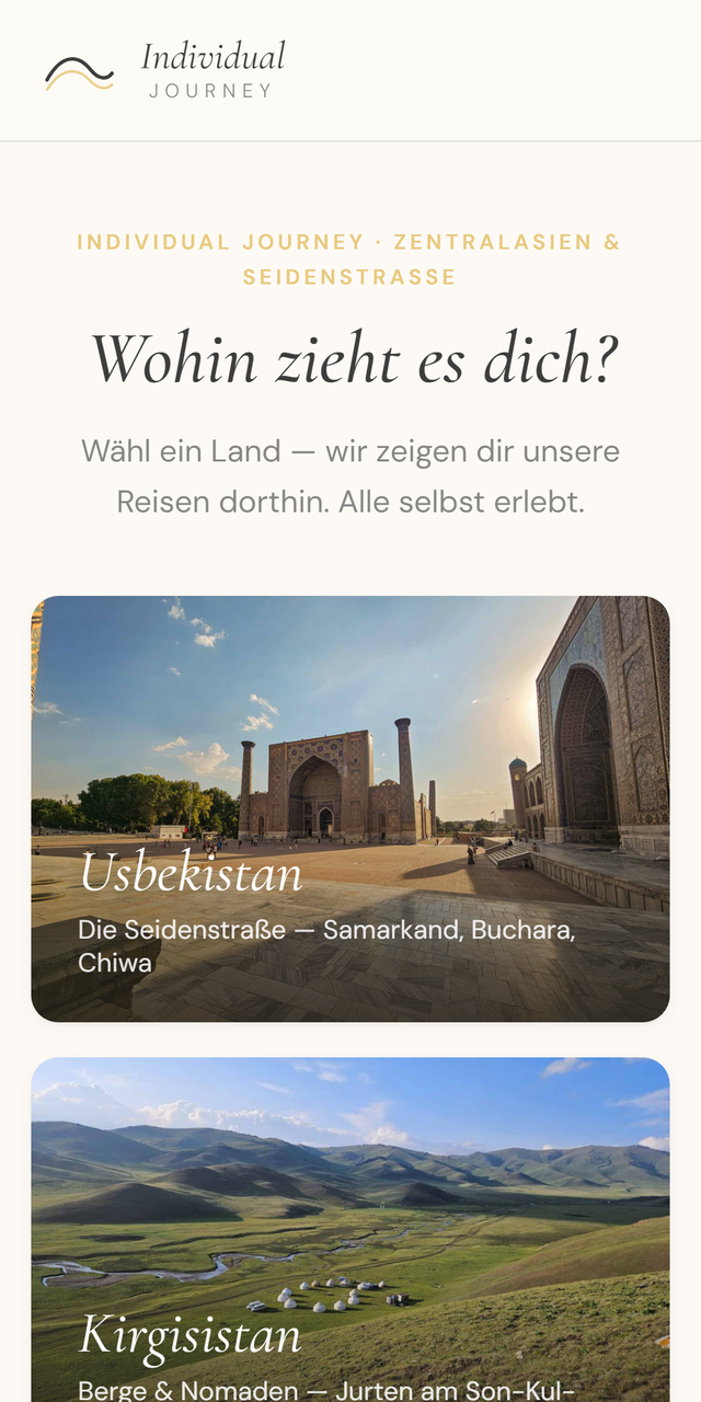 Individual Journey App – Länderauswahl